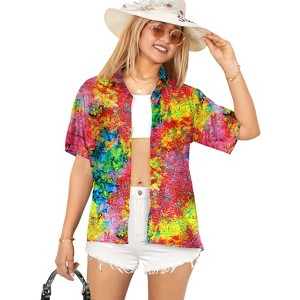 LA LEELA Women's Button Down Blouses Casual Summer Beach Party Blouses Shirt Dressy Blouse Short Sleeve Dress Tops Hawaiian T Shirts - 1 of 4