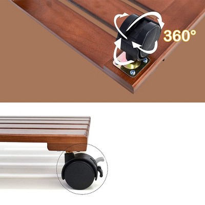 Brown Wooden Plant Stand Caddy with Lockable Wheels, 2 Pack