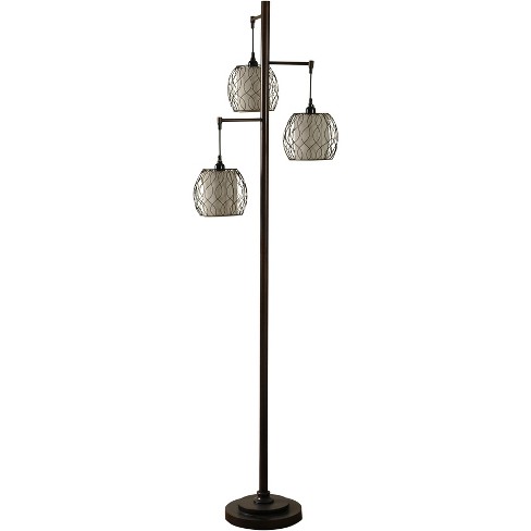 3 Head Bronze Floor Lamp With Ivory, Industrial Bronze Arc Floor Lamp With Dimpled Glass Shade