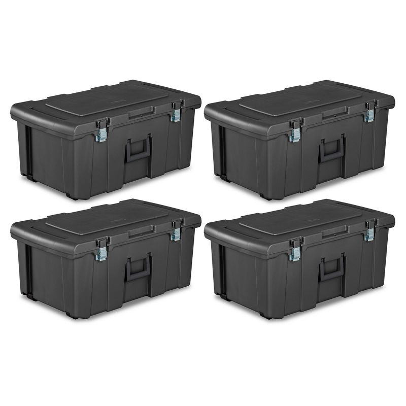 Sterilite Heavy Duty 16 Gallon Portable Plastic Footlocker Storage Container with Handles and Wheels for Dorms and Apartments, Flat Gray (4 Pack), 1 of 7
