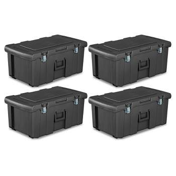 Sterilite Heavy Duty 16 Gallon Portable Plastic Footlocker Storage Container with Handles and Wheels for Dorms and Apartments, Flat Gray (4 Pack)