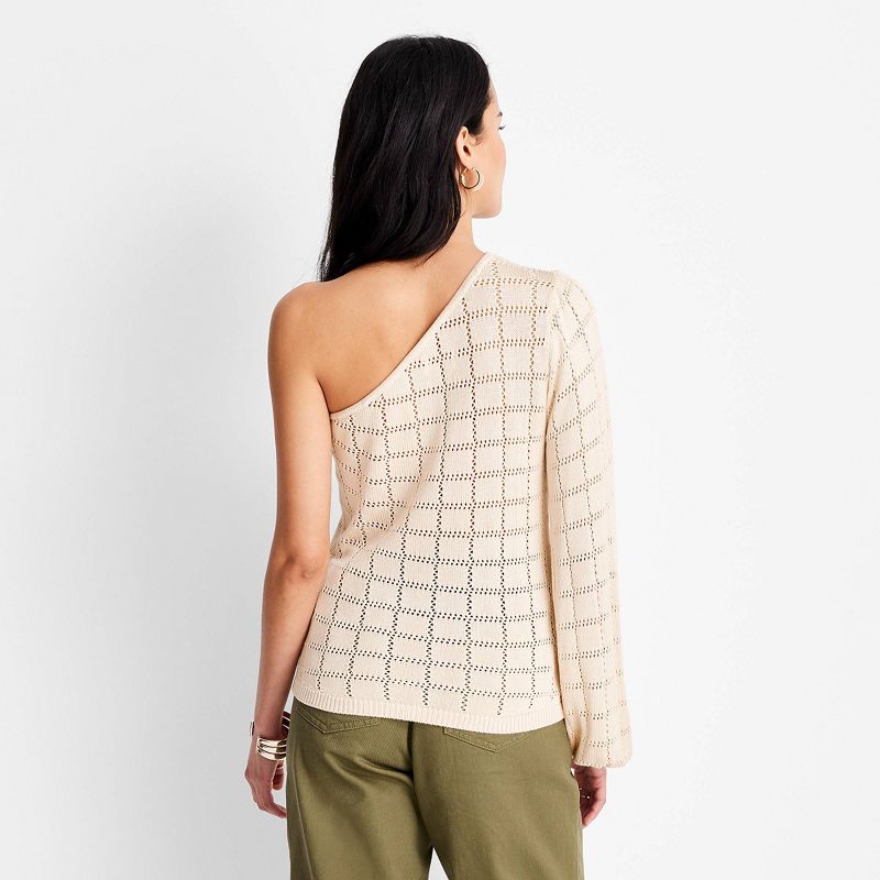 Women's Asymmetrical One Shoulder Checkered Sweater - Future Collective™ with Jenny K. Lopez Cream, 2 of 4