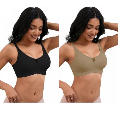 INSPIRE CHIC 2 Pcs Women's Mesh Wirefree Adjustable Straps Padded Comfortable Push Up Bras