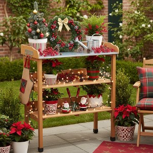 Homy Casa Outdoor Wooden Potting Bench with Metal Worktop and 2 Storage Shelves for Garden and Patio - 1 of 4