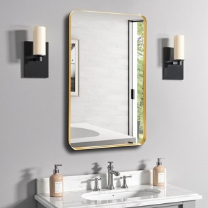 FURNIinspire Metal Frame Rectangle Mirror Crystal Clear Reflections Bathroom Vanity Bedroom Wall Decor, Gold, 36"*24"*1.2" - 1 of 4