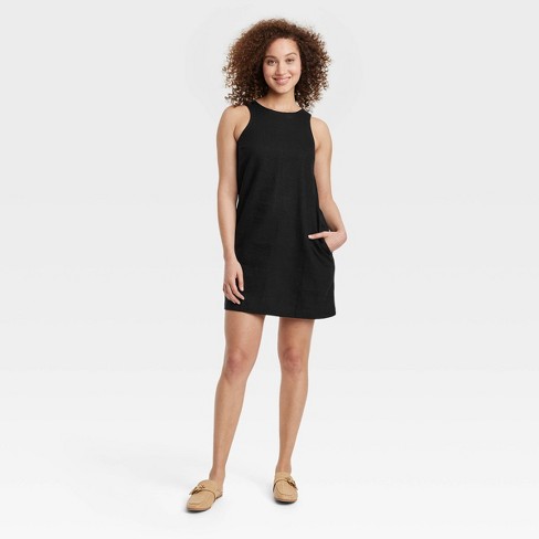 Women's Linen Mini Shift Dress - A New Day™ Black XS