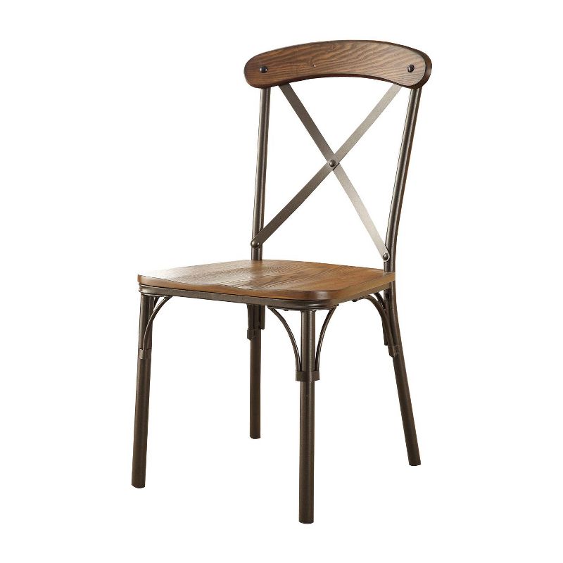 24/7 Shop At Home Set of 2 Laurencio&#160;X Crossed Back with Wooden Seat Side Chair Natural Elm/Bronze, 3 of 4