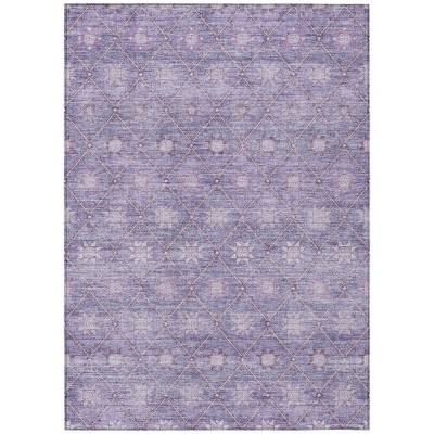 Purple And Ivory Floral Washable Indoor Outdoor Area Rug