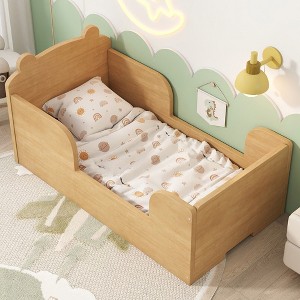 TIRAMISUBEST Kids Floor Bed Frame, Bear Shaped Headboard Toddler Bed, Wooden Platform Bed with Guardrail - 1 of 4