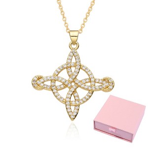 Elegant Pendant Necklace for Women – Fashionable Celtic Knot, Gilded Sterling, with Zirconia Accents - 1 of 3
