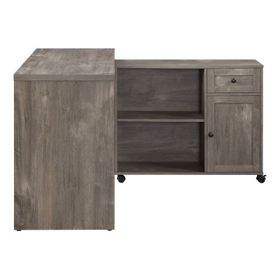 Brown Wood Corner Writing Desk with Drawer, 56"