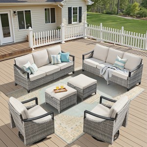 Buenhomino Outdoor Patio Furniture Sets, All-Weather PE Wicker Seating with Swivel Chairs, Sofas, Ottomans & Tables for Garden, Deck & Porch - 1 of 4