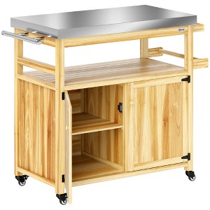 Aghana Digitals Mobile Outdoor Kitchen Island: Stainless Steel Top Solid Wood Cart with 3 Shelves, - 1 of 4