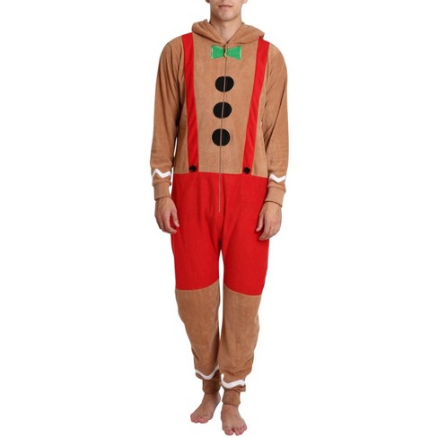 SLEEPHERO Adult Onesie for Men Novelty Fleece Holiday Themed Onesie Gingerbread Man Medium