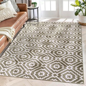 Modern Geometric Accent Rug, Contemporary Rugs Non-Slip Stain Resistant Kitchen Rug, No Shedding Carpet - 1 of 4