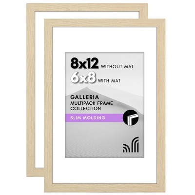 Americanflat 8x12 Picture Frame with Polished Plexiglass - Set of 2 - Use as 6x8 Frame with Mat or Display 8x12 Photo Without Mat - Galleria