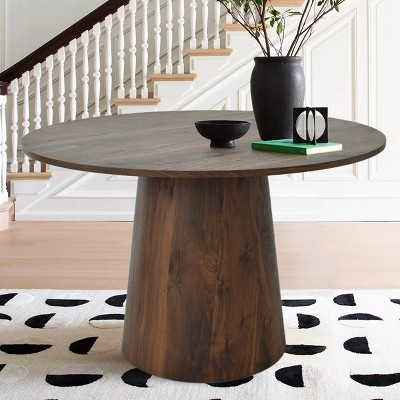 Dwen 46'' Dining Room Table with Pedestal Base, Manufactured Wood Foild with Grain Paper Round Top Dining Table - Maison Boucle