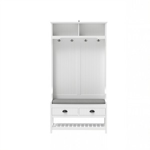 Lirago 3-in-1 Hallway Hall Tree with 2 Drawers & 4 Coat Racks-Wooden Shoe Bench with Cushion for Entryway White 16.5"D * 34.5"L  * 68"H - 1 of 4