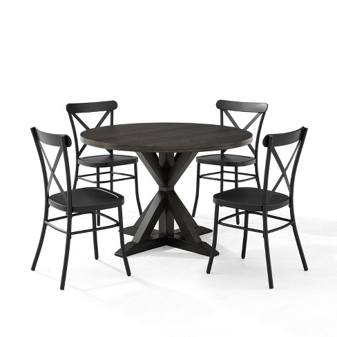 5pc Hayden Round Dining Set with Camille Chairs Matte Black Slate Crosley