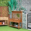 Outsunny Garden Potting Bench, Outdoor Wooden Workstation Table w/ Metal Screen, Drawer, Hooks, Storage Shelf, and Lattice Back for Patio and Porch - 3 of 4