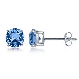 Bella Silver Sterling Silver 6MM Light Sapphire "December" Swarovski Element Earrings - Light Blue - 1 of 2