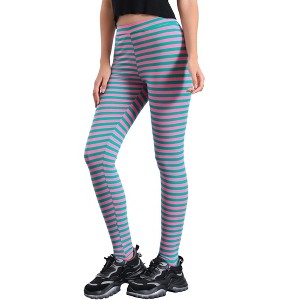 INSPIRE CHIC Women's Printed Stripe High Waist Elastic Waistband Yoga Stirrup Pants - 1 of 4