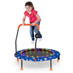 Costway 36'' Mini Toddler Trampoline W/LED Bluetooth Speaker Detachable Handle Kids Gifts Pink\Blue\Orange - 1 of 4