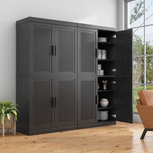 62" High Black Wicker Door Wood Grain Decorative Storage Cabinet with 12 Shelves - 1 of 4