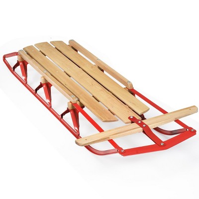 Costway 54''Kids Wooden Snow Sled Runners Steering Bar Steering Snow Slider