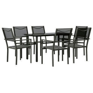 vidaXL Patio Dining Set Outdoor Table and Chair Black Steel and Textilene - 55.1" Table Length 6 Chairs - 1 of 4