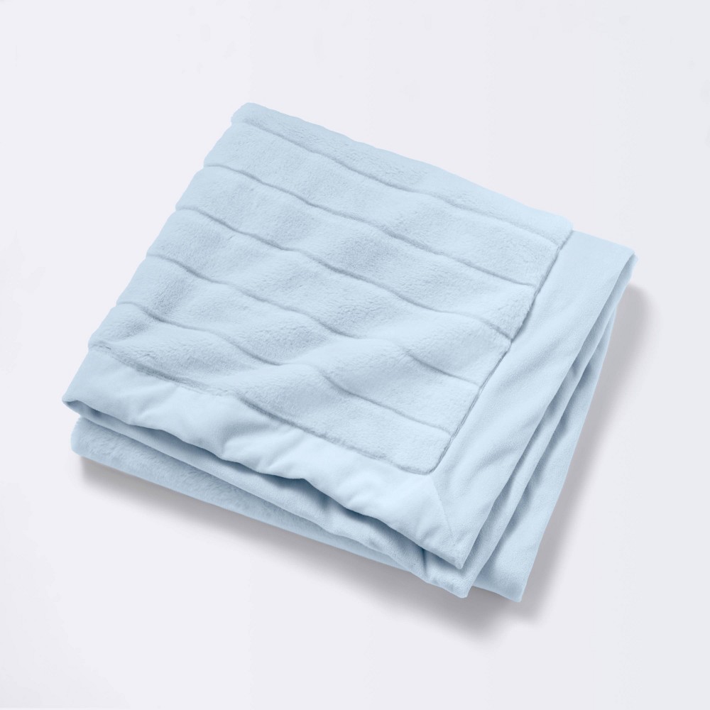 Photos - Children's Bed Linen Faux Fur with Channel Carving Baby Blanket - Cloud Island™ - Light Blue