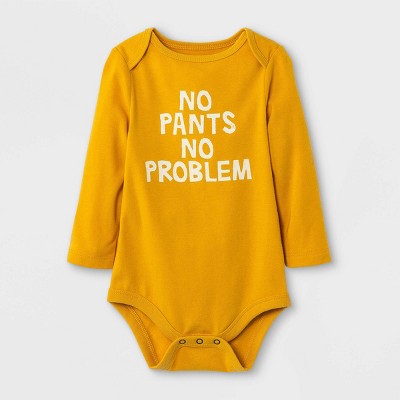 Image of Baby 'No Pants' Long Sleeve Bodysuit - Cat & Jack™ Mustard Yellow 6-9M