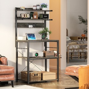 Aheaplus Kitchen Storage Rack with Power Outlet, Coffee Bar Station with LED Lights, Bakers Rack with 6 S-Shaped Hooks - 1 of 4