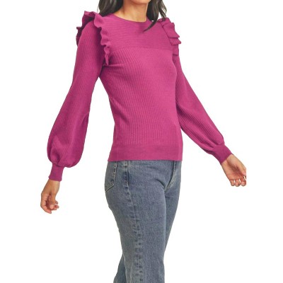 Women's Shoulder Ruffle Crew Neck Sweater - &merci