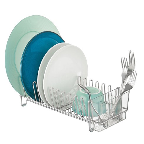 mDesign Compact Dish Drying Rack with Swivel Spout & Silicone Mat