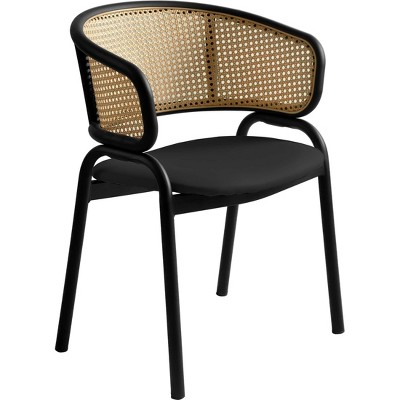 LeisureMod Upholstered Dining Chair in Leather with Wickered Back and Stainless Steel Legs Ervilla Series