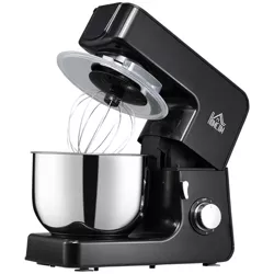HOMCOM 6 Qt Stand Mixer with 6+1P Speed, 600W and Tilt Head, Kitchen Electric Mixer with Stainless Steel Beater, Dough Hook and Whisk for Baking Bread, Cakes and Cookies, Black