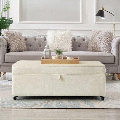 Airsurfer Modern Large Comfort Sofa Ottoman with Storage,Storage Ottoman With Wheels For Living Room,Lounge Ottoman,Large Storage Ottoman Bench- Ivory
