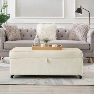 Airsurfer Modern Large Comfort Sofa Ottoman with Storage,Storage Ottoman With Wheels For Living Room,Lounge Ottoman,Large Storage Ottoman Bench- Ivory - 1 of 4