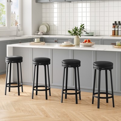 Garvee 30'' Swivel Bar Stools Set of 2 with Footrest, Backless Round Counter Height Barstools with Upholstered Cushion and Metal Frame