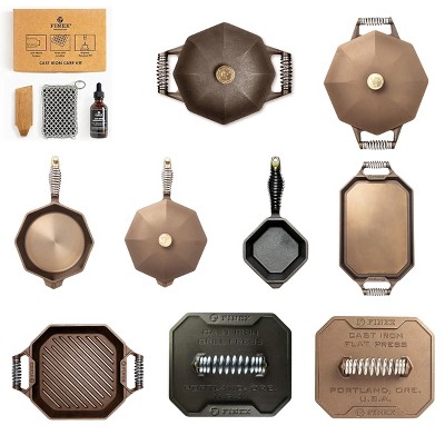 FINEX Cast Iron Set: 3pc Kit, 5QT Oven, 8"/10"/12"/14" Skillets, 12" Pan, 18" Griddle, 8" Press, 1QT Pot