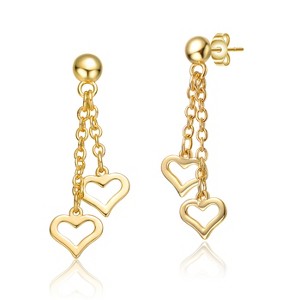 Guili Kids Double Heart Halo Dangle Earrings in 14k Gold Plating—playful, stylish, and perfect for any little one's collection in white or red. - 1 of 4