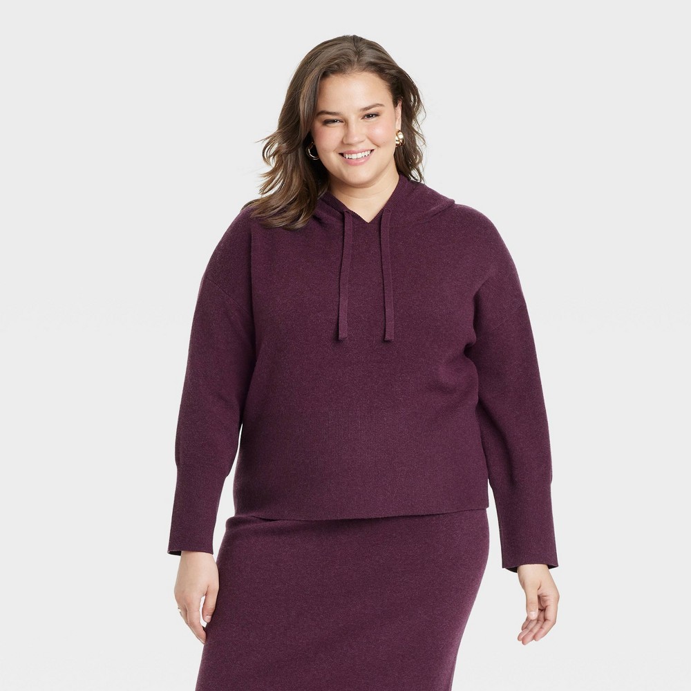 Women's Cozy Knit Hoodie Sweatshirt - A New Day™ Burgundy 4X