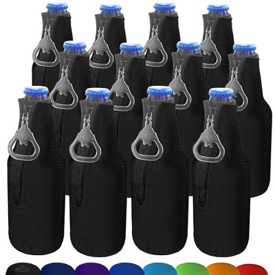 Neoprene Bottle Cooler Sleeves for 12oz Bottles with Bottle Opener- 12-Pack - Blank Design - Dual Sided Insulation Keeps Your Drinks Cool