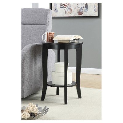 Black Round Wood Accent Table with Shelf