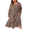 Agnes Orinda Women's Plus Size Bohe Floral Print V Neck Long Sleeve Ruffle Hem A Line Midi Dresses - 2 of 4