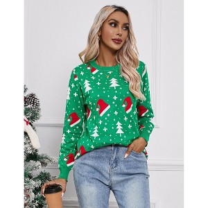 Women's Christmas Sweater Funny Funny Christmas Tree Pullover Snowflake Long Sleeve Crew Neck Sweater Shirt - 1 of 4