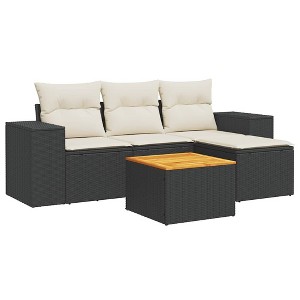 vidaXL Patio Sofa Set with Cushions Outdoor Furniture 5 Piece Poly Rattan - Black and Cream - 1 of 4