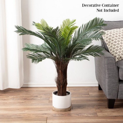 Artificial Cycas Palm Tree- 3-foot Potted Faux Plant For Home Or