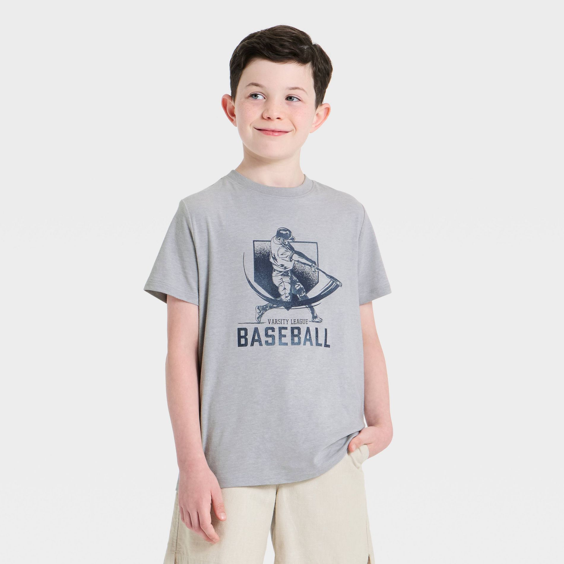 Boys' Short Sleeve Baseball Graphic T-Shirt - Cat & Jack™ Heathered Gray